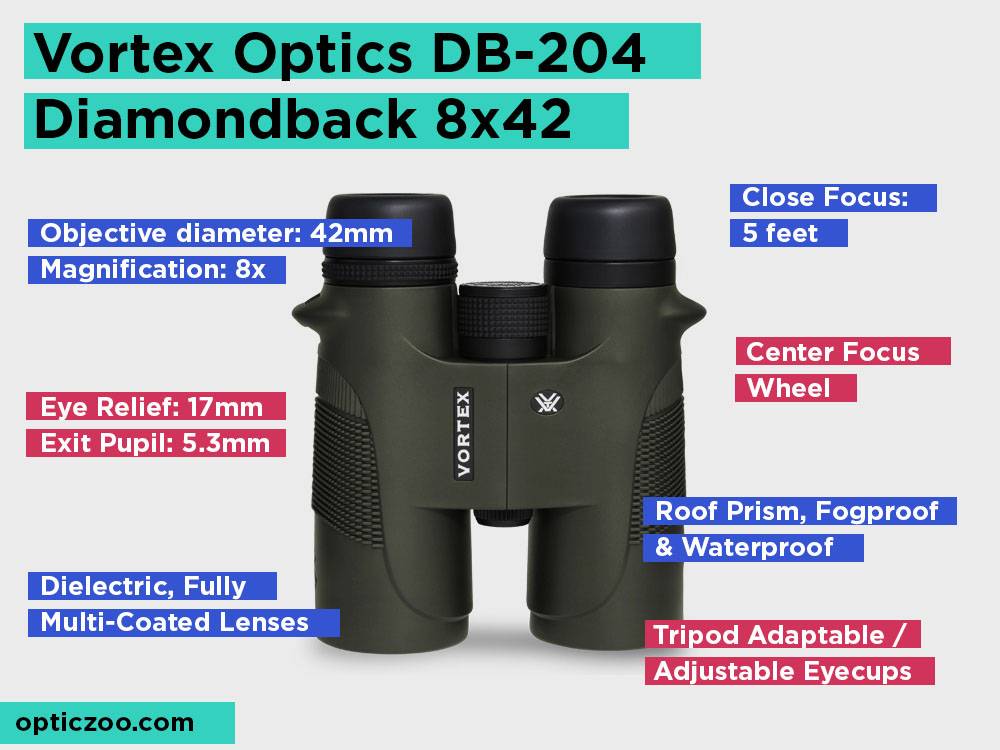  Vortex Optics DB-204 Diamondback 8x42 Revisión, Pros y Contras. Echa un Vistazo a nuestra Selección Superior 2018