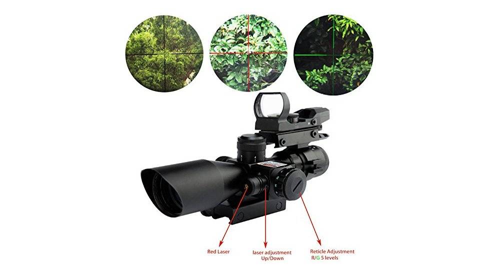 UUQ 2.5-10x40 Tactical Rifle Scope is fitted with a detachable Green/Red laser sight