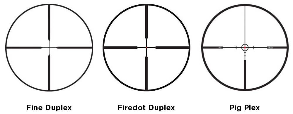 Leupold VX-1 3-9x40 has the Firedot Duplex, Fine Duplex, and Pig Plex