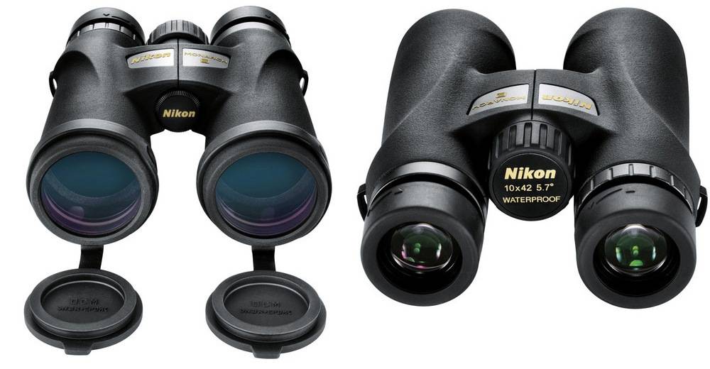 Nikon 7541 Monarch 3 10x42 has the flip-down objective lens covers and rubber-armored coating