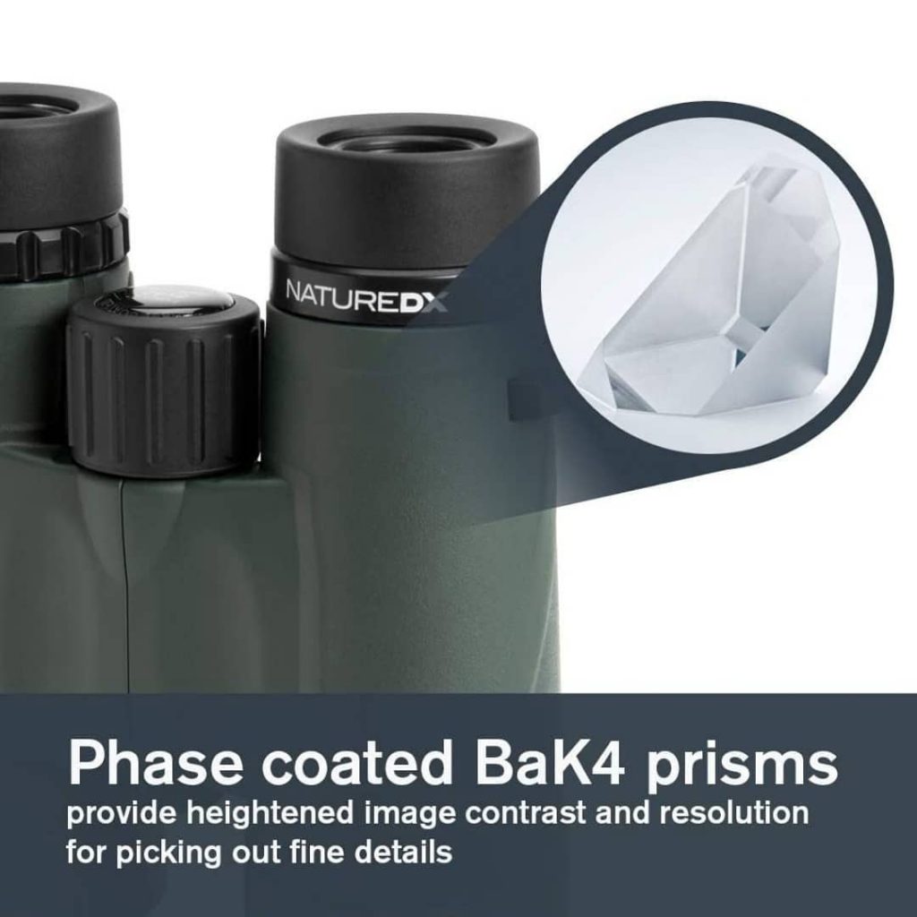 BaK4 prism design of the Celestron Nature DX series provides superior depth perception and a wide field of view